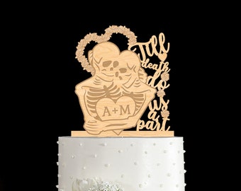 Till Death Do Us Part caketopper, schedel bruidstaarttopper, Halloween bruidstaarttopper, Till Death Flowers bruidstaarttopper, 34