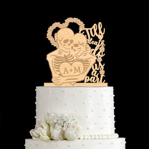 Till Death Do Us Part Cake Topper, Skull Wedding Cake Topper, Halloween Wedding Cake Topper, Till Death Flowers Wedding Cake Topper, 34