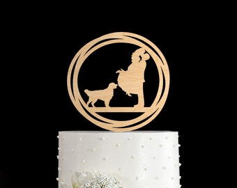 Golden Retriever Cake Topper, Floral Wedding Cake Topper with Dog, Wreath Cake Topper with Dog, Golden Retriever Wedding Cake Topper, 867
