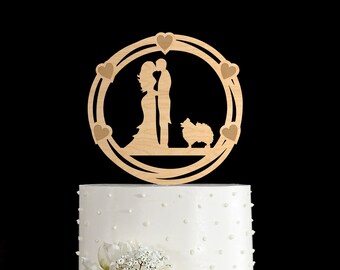 Pomeranian Wedding Cake Topper, Boho Floral Wedding Cake Topper with Dog, Wreath Cake Topper with Dog, Pomeranian Cake Topper, 871