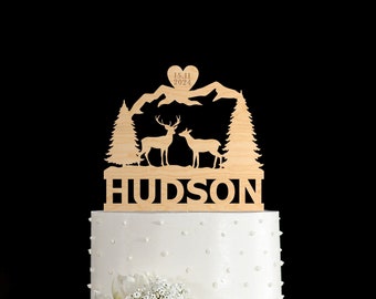 Deer wedding cake topper, Deer cake topper, Mountain cake topper, Deer couple cake topper, Buck and doe cake topper, Two deers topper,854