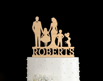 Family cake topper, Family cake topper with dog, Family cake topper with kids, Wedding cake topper, Bride and groom topper with children,201