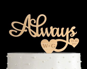 Always wedding gold cake topper,Always initials cake topper date,Always wedding initials cake topper,always cake toppers for wedding,742