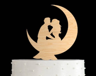 Maantaarttopper, maan bruidstaarttopper, taarttoppers voor bruiloft, bruidstaarttopper, taarttopper, naar de maan en terug taarttopper, 692