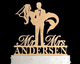 Meerjungfrau Hochzeitstorte Topper, Personalisierte Mr und Mrs, 887