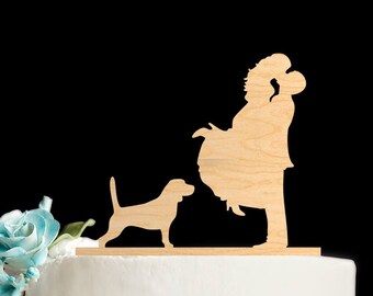 Beagle Wedding Cake Topper, Wooden Dog Silhouette Cake Decor, 588