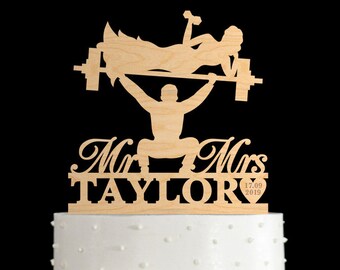Wedding Cake Topper, Gym Cake Topper, Weightlifting Cake Topper, Mr and Mrs Cake Topper, Custom Cake Topper, Acrylic Cake Topper, 241