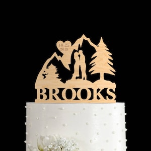 Mountain wedding mr mrs cake topper,Mr and mrs Mountain outdoor wedding cake topper,Travel cake topper date,mountain cake topper wedding,714