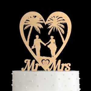 Mr and mrs cake topper,Tropical wedding cake topper,Palm tree wedding cake topper,Ocean wedding cake topper,Hawaii wedding cake topper,961