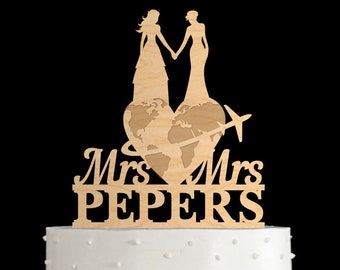 Lesbian cake topper,Travel cake topper,lesbian wedding cake topper,same sex cake topper,Travel wedding cake topper,mrs and mrs topper,939