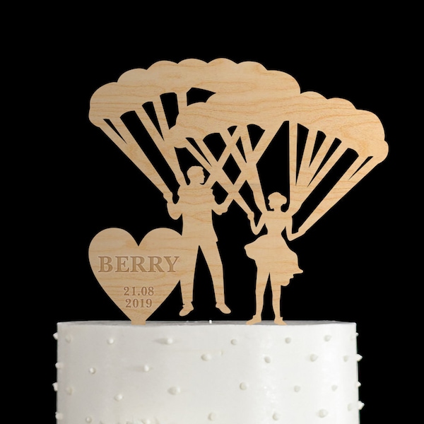 Parachute wedding cake topper,bride and groom cake topper,Parachuting cake topper,Adventure Awaits cake topper,initials cake topper,163