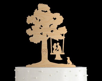 Tree swing cake topper,Tree cake topper,bride groom cake topper,Tree wedding cake topper,Mr mrs cake topper,wedding cake topper with dog,177