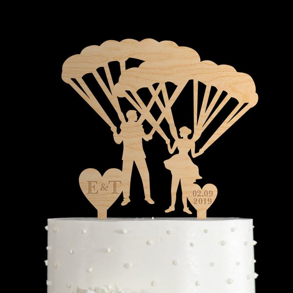 Parachuting wedding cake topper,parachute cake topper,Adventure Awaits cake topper,initials cake topper,bride and groom cake topper,162