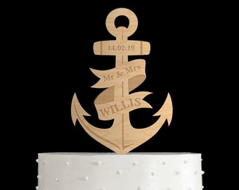 Adorno para tarta de ancla, adorno para tarta de boda náutico, adorno para tarta náutico, adorno para tarta de boda azul marino, adorno para tarta azul marino, adorno para tarta con apellido, 91