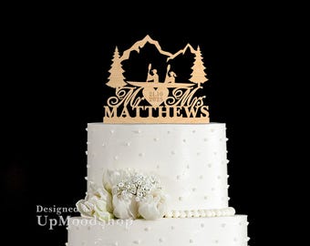 Kajak bruidstaart topper, kano bruidstaart topper, roeien heer mevrouw cake topper, berg bruid en bruidegom cake topper, kajak topper, 158