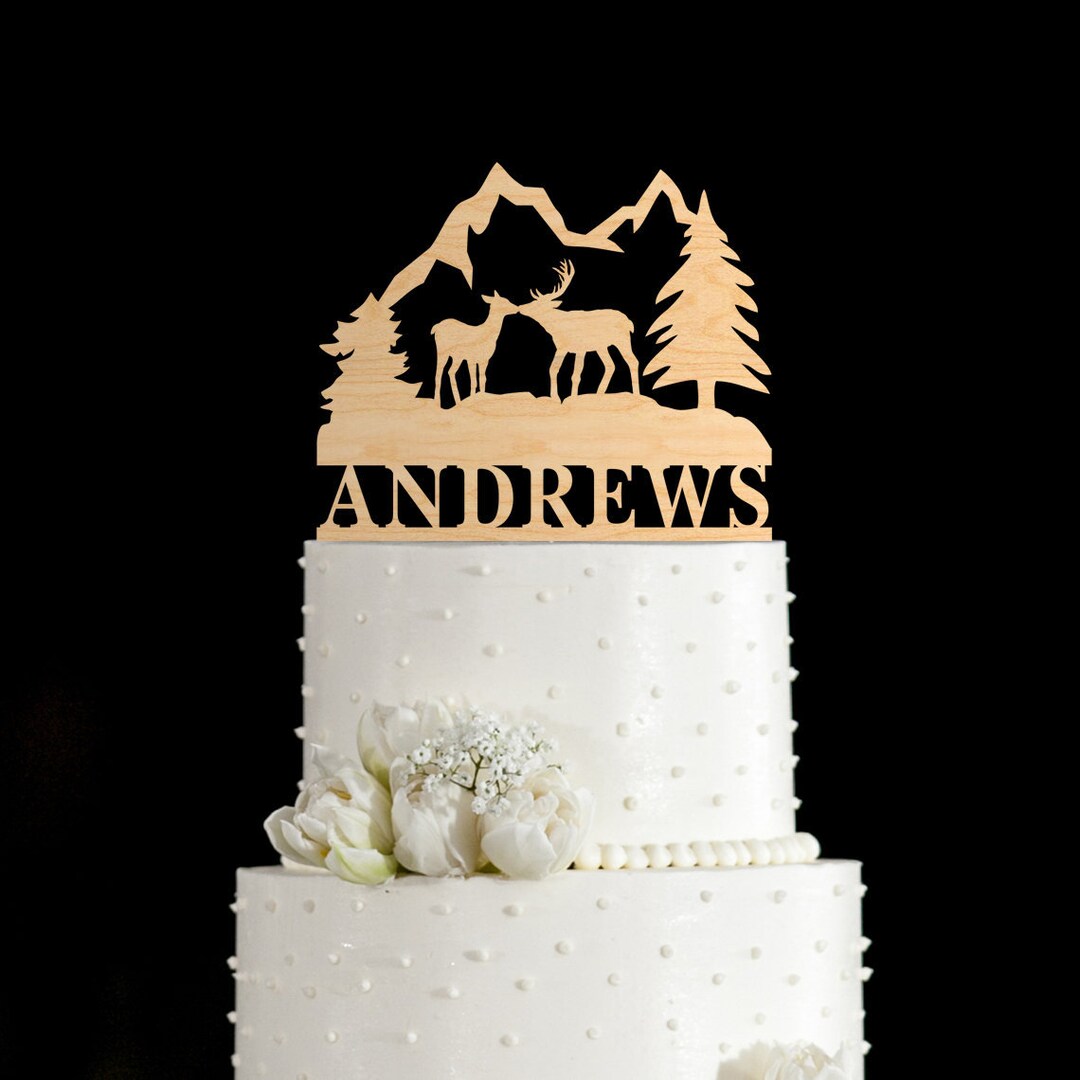 decorazione per torte, a tema amore tra le montagne, per torta nuziale, in vero legno, misura XL