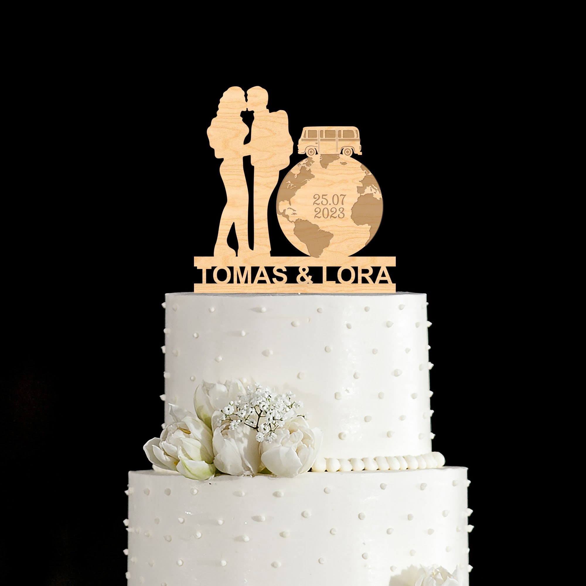 Travel Cake Topper, Wedding Cake Topper, Custom Cake Topper, Acrylic Cake Topper, Wedding Gift, Rustic Cake Topper, Couple Cake Topper, 37