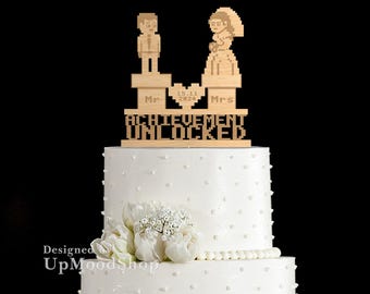 Wedding Cake Topper, 8 bit Cake Topper, Achievement Unlocked Cake Topper, Video Game Cake Topper, Custom Cake Topper, Wedding Gift, 212