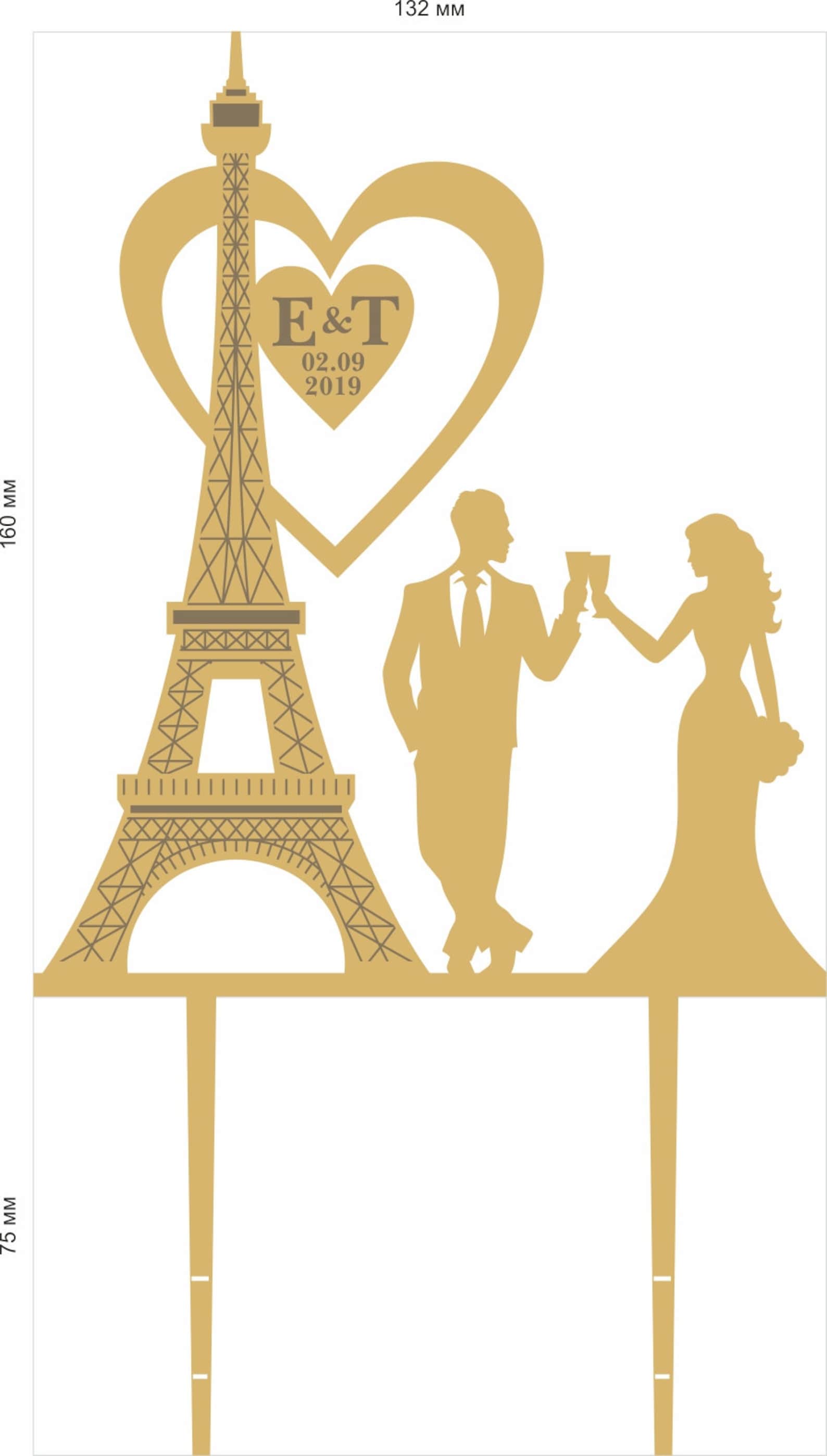 Eiffel Tower Cake Topperparis Wedding Cake Topperheart Etsy