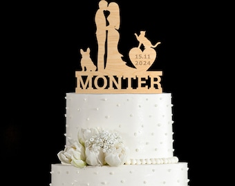 French bulldog wedding cake topper, Wedding cake topper with dog and cat, Dog cake topper, Cat wedding cake topper, Mr and Mrs topper, 98