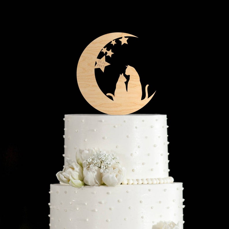 Moon and stars cats cake topper,cats cake topper,cat cake topper wedding,Moon wedding cat couple cake topper,Moon and stars cat topper,607 image 1