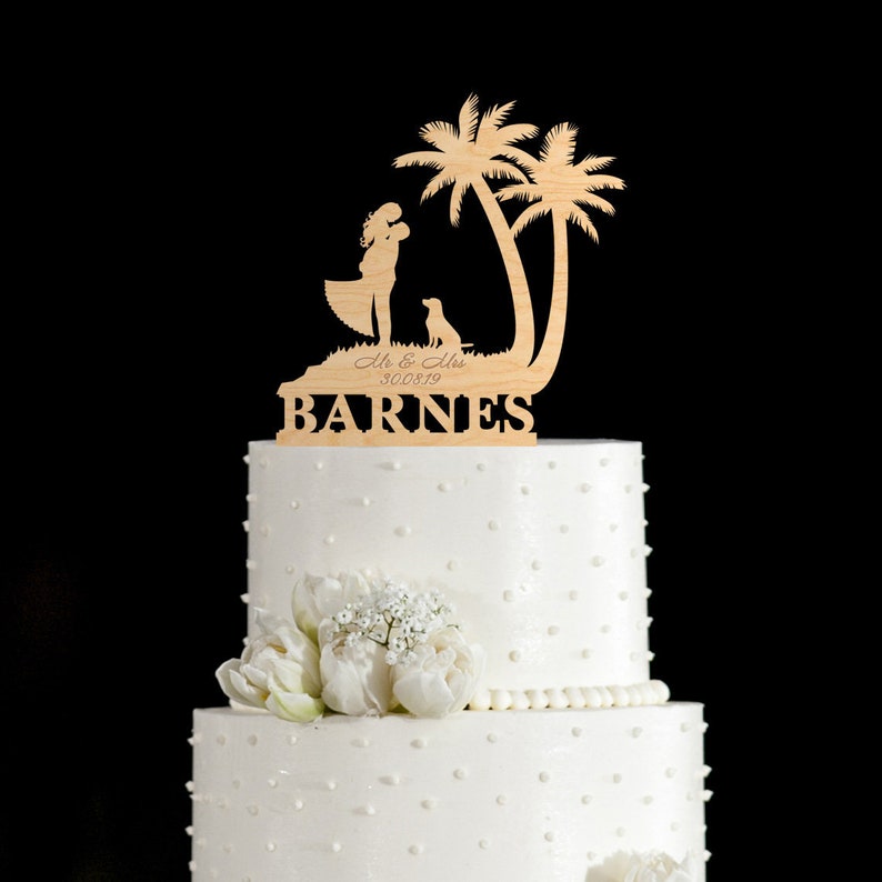 Tropical Wedding Palm Tree Cake Topper With Dogtravel Palm Etsy