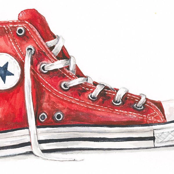 Watercolor Red Converse Sneaker Print