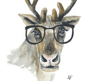 Watercolor Holiday Reindeer Print