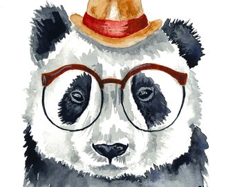Watercolor Hipster Panda Print