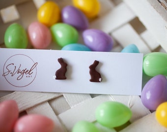 Chocolate Bunny Polymer Clay Stud Earrings