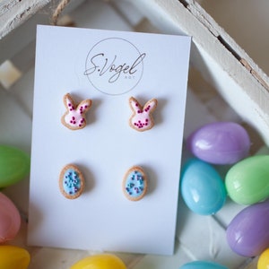 Bunny and Easter Egg Cookie Polymer Clay Stud Earrings image 8