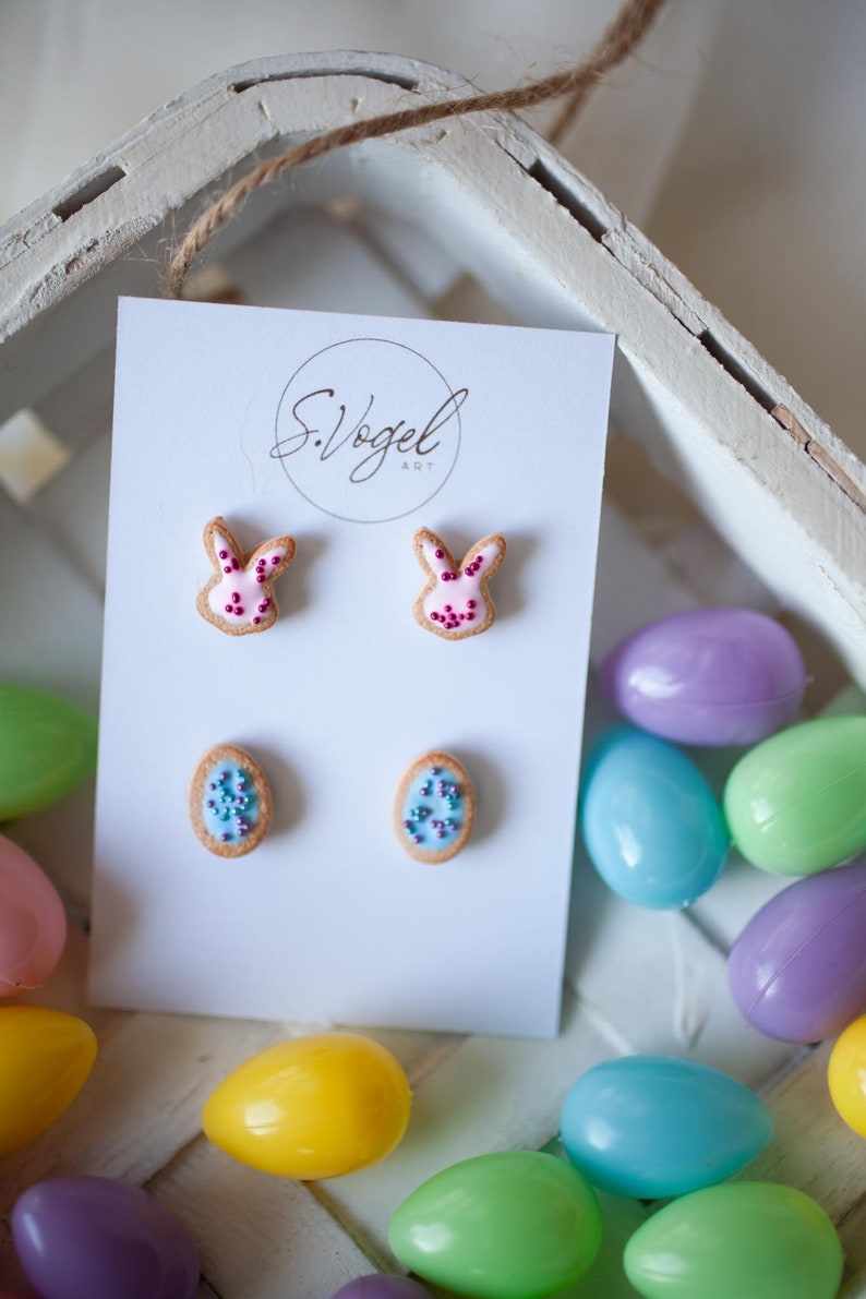 Bunny and Easter Egg Cookie Polymer Clay Stud Earrings image 8