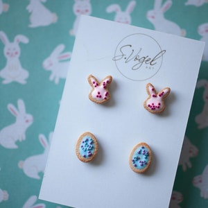 Bunny and Easter Egg Cookie Polymer Clay Stud Earrings image 2