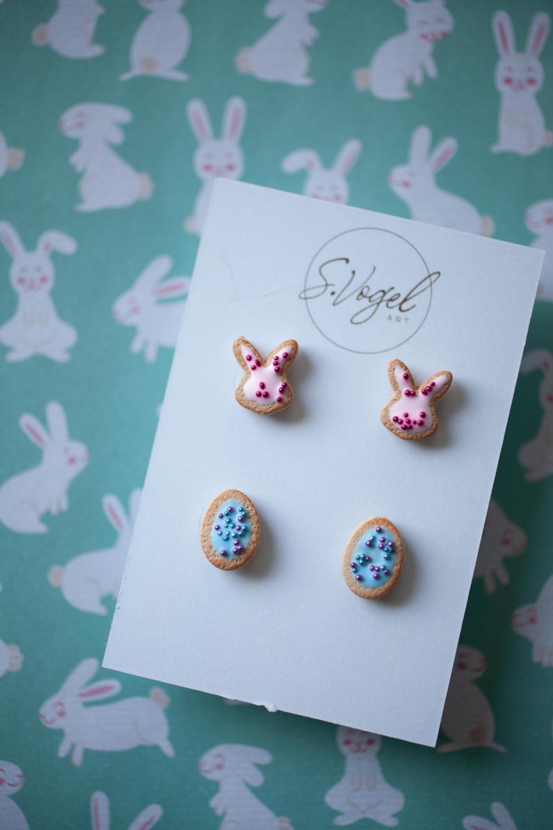 Bunny and Easter Egg Cookie Polymer Clay Stud Earrings image 2