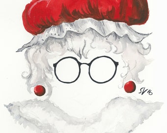 Watercolor Hipster Mrs Claus Print