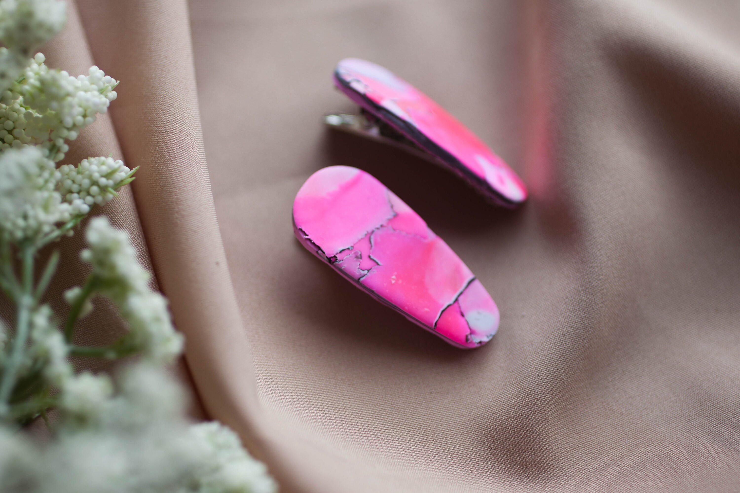 Polymer Clay Hair Clips set of 2 Hot Pink Etsy