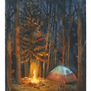 Watercolor Campfire Print