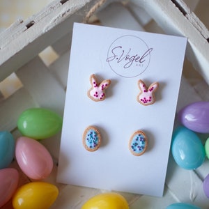 Bunny and Easter Egg Cookie Polymer Clay Stud Earrings image 9