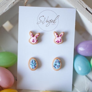 Bunny and Easter Egg Cookie Polymer Clay Stud Earrings image 5