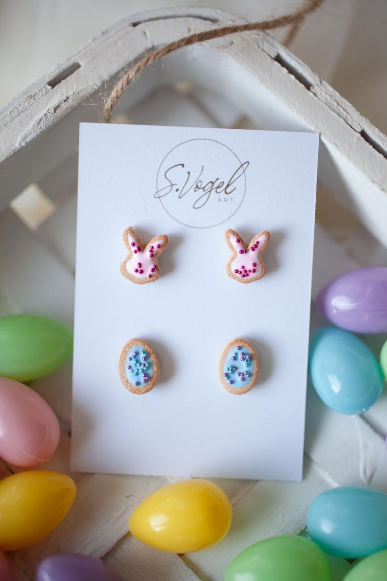 Bunny and Easter Egg Cookie Polymer Clay Stud Earrings image 5