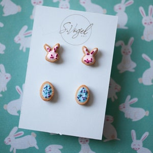 Bunny and Easter Egg Cookie Polymer Clay Stud Earrings image 3
