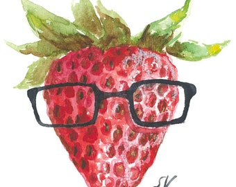 Watercolor Hipster Strawberry Print