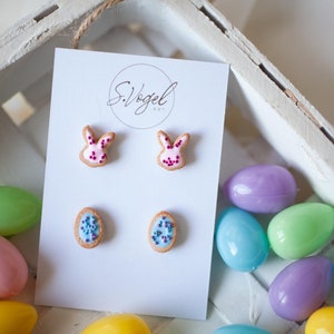 Bunny and Easter Egg Cookie Polymer Clay Stud Earrings image 7