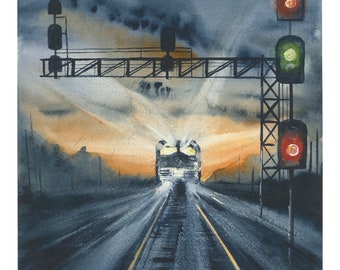 Watercolor Night Train Print