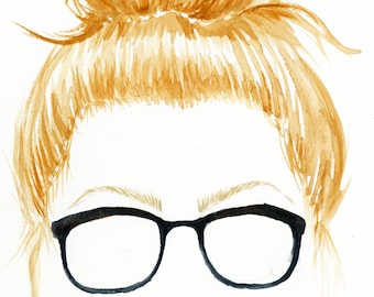 Watercolor Top Knot Woman Blonde Hair Print