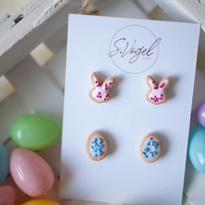 Bunny and Easter Egg Cookie Polymer Clay Stud Earrings image 6