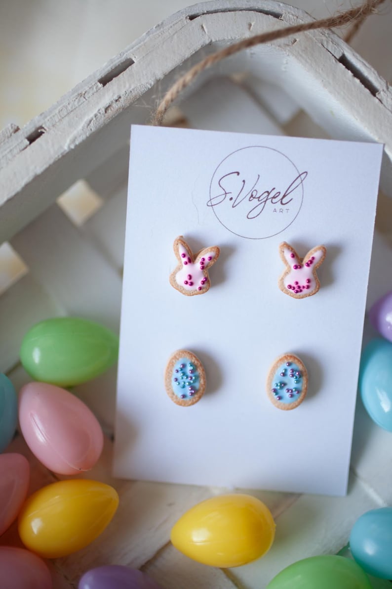 Bunny and Easter Egg Cookie Polymer Clay Stud Earrings image 6