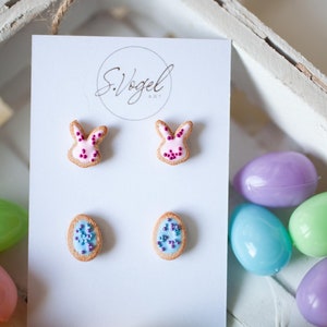 Bunny and Easter Egg Cookie Polymer Clay Stud Earrings image 4