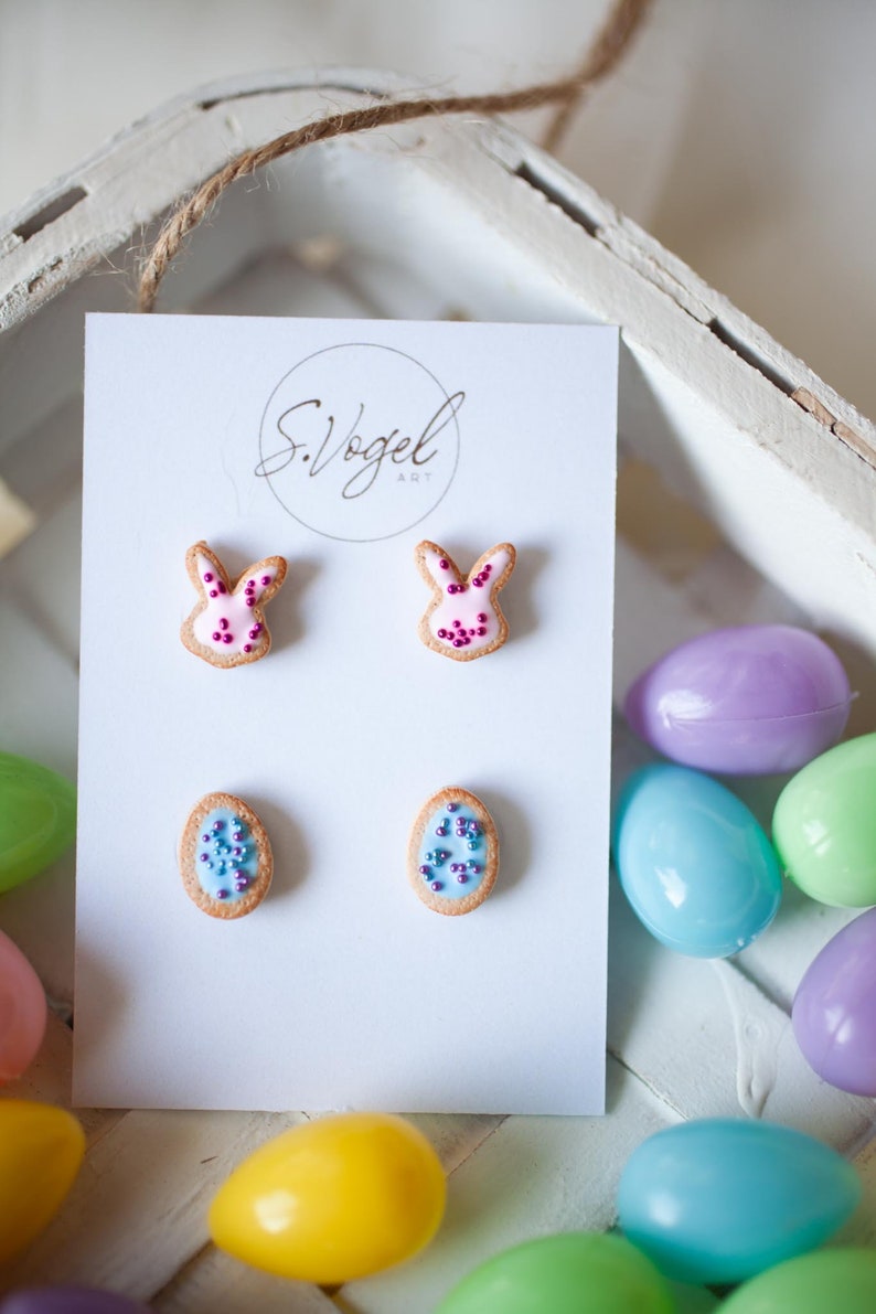 Bunny and Easter Egg Cookie Polymer Clay Stud Earrings image 4