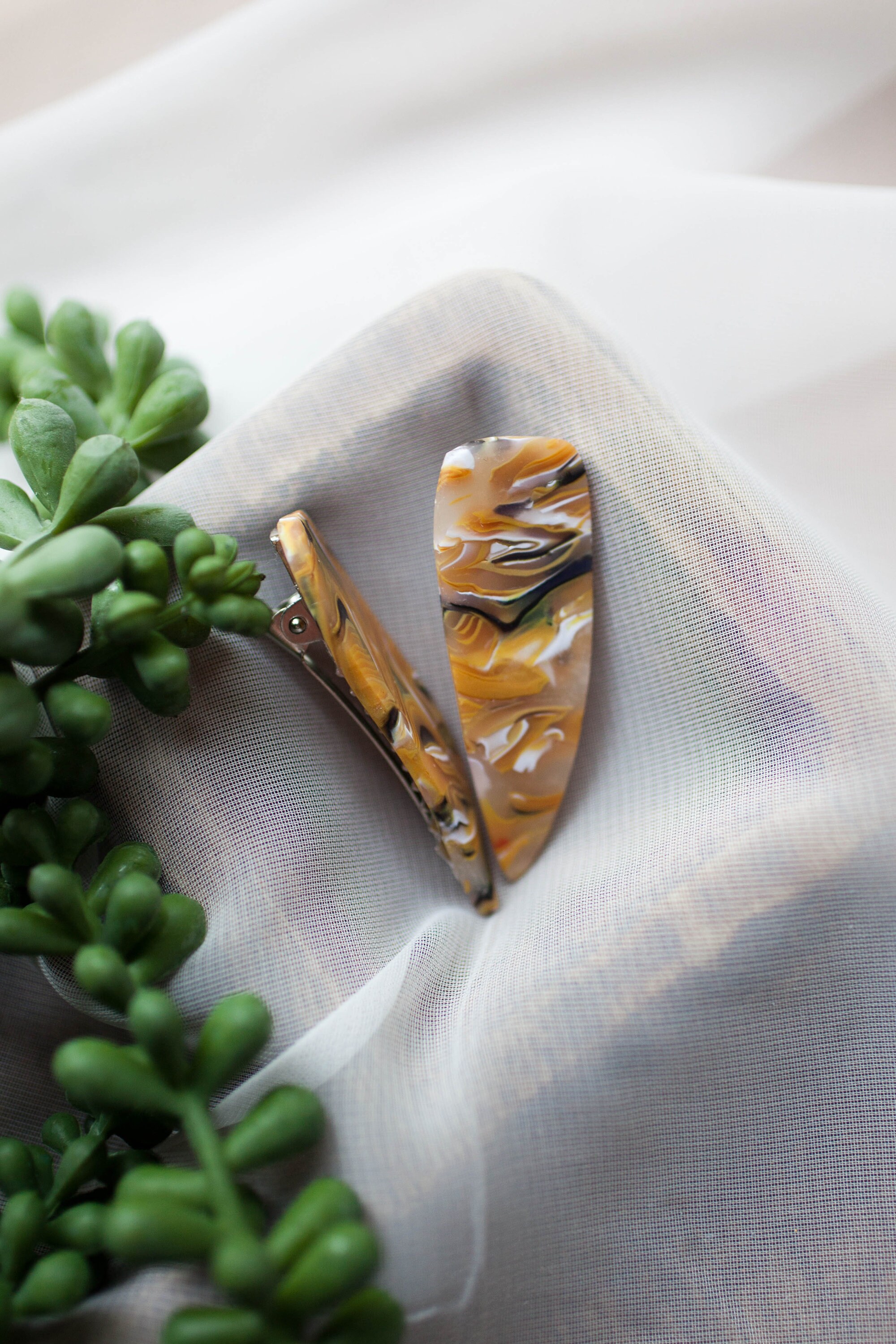 Polymer Clay Hair Clips set of 2 Black Yellow and White Etsy